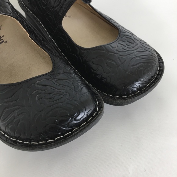 Alegria Paloma Floral Rose Embossed Mary Jane Shoes Black Leather Women’s Size 7 - Picture 8 of 13